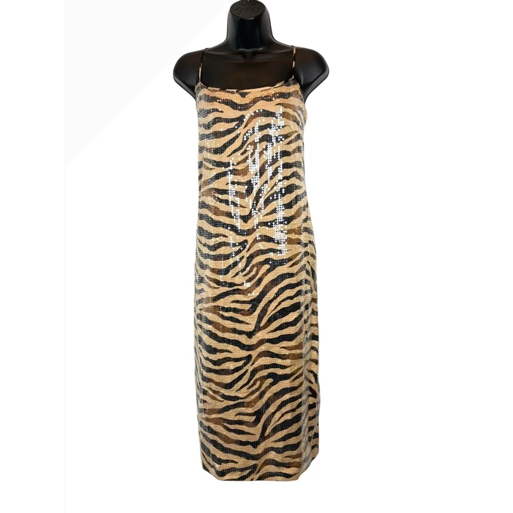 J.‎ Crew Collection Gwyneth Sequin Slip Dress in Zebra Stripe Midi Dress BK990